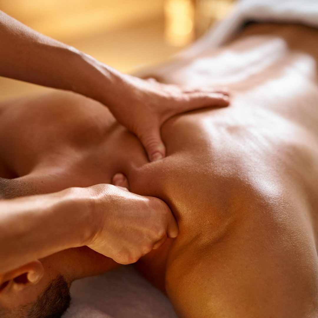 Close-up of a man getting  massage